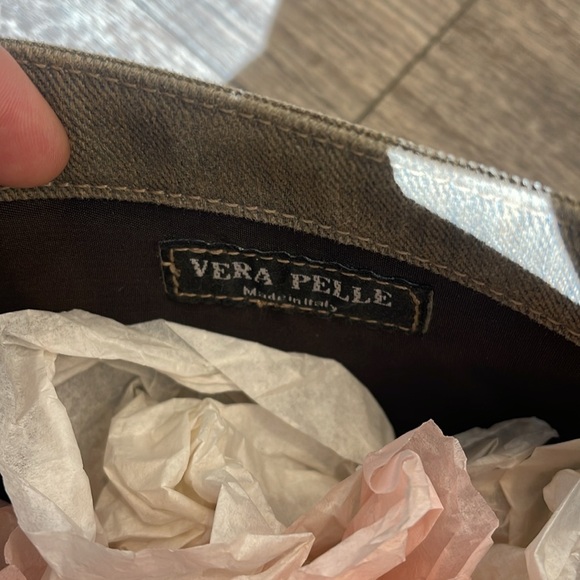 Yurena Shoulder Bag Italy Saddle Satchel Leather Textured Fur Taupe Denim Italy - Picture 9 of 9